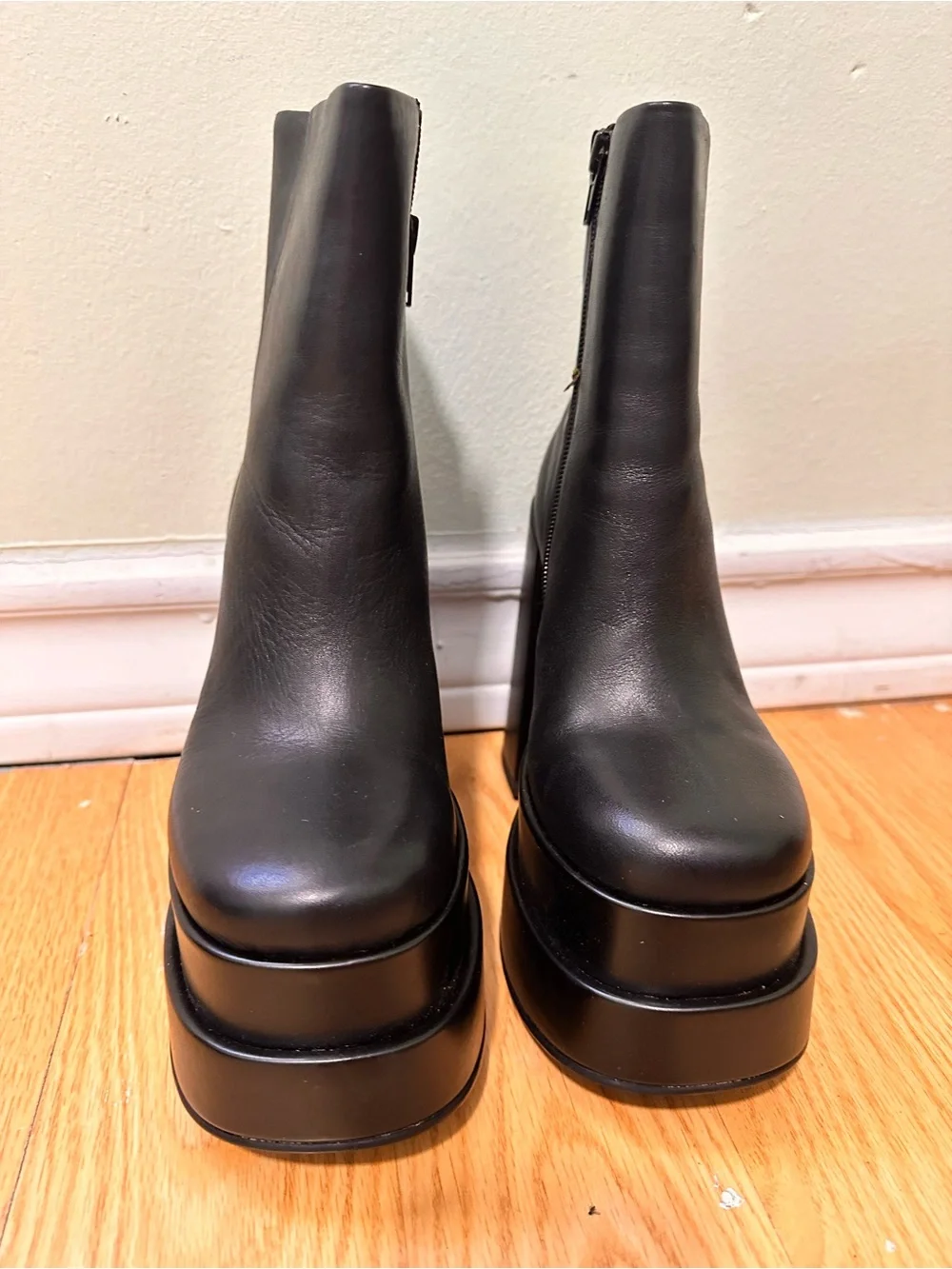 Steve Madden COBRA Black Leather Platform Ankle Boots Zip Round Toe US 5.5